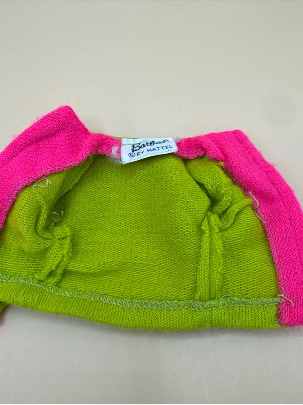 MATTEL BARBIE #1858 FANCY DANCY KNIT JACKET GREEN HOT PINK  doll clothes 1968